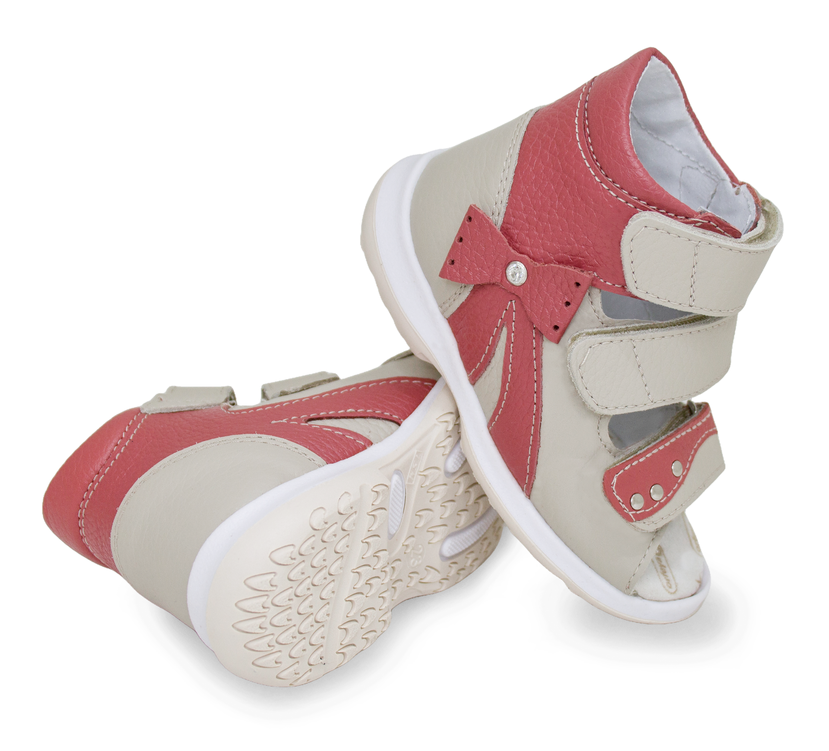 Сандалии ортопедические с открытым носом Орфея Б2-160-054-113-1 кожаные бежево-розовые фото 2